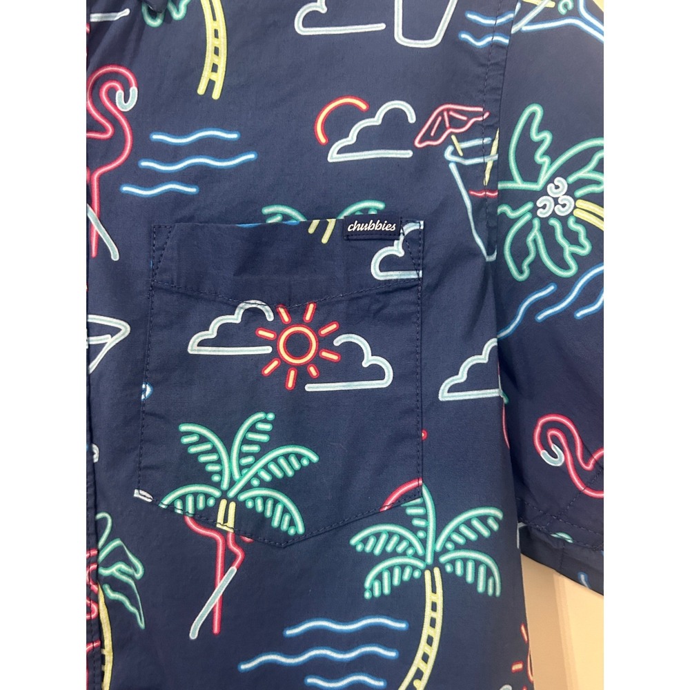 Chubbies The One Man Wolf Pack Friday Shirt Navy Neon Tropical Vacation Size S - Picture 3 of 8